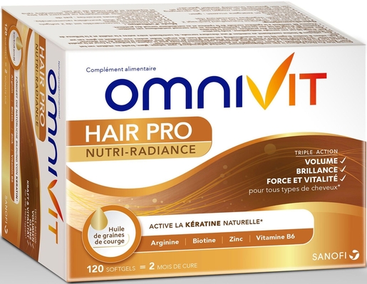 Omnivit Hair Pro Nutri-Radiance 120 Capsules | Vitamines - Chute de cheveux - Ongles cassants