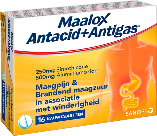 Maalox Antacid+Antigas 250mg/500mg 16 Kauwtabletten | Maagzuur