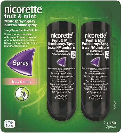 Nicorette Fruit &amp; Mint 1 Mg De Nicotine Spray Dos 2x150 | Arrêter de fumer