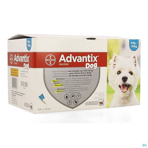 Advantix 100/ 500 Honden 4&lt; 10 kg Fl 24x1,0 ml | Geneesmiddelen voor honden
