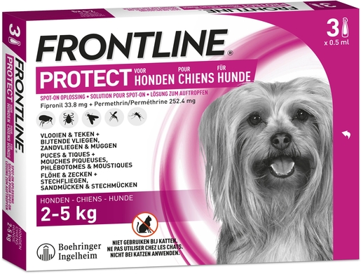 Frontline Protect Spot On Hond 2-5 kg 3x0,5 ml | Vlooien- en tekenwerende middelen