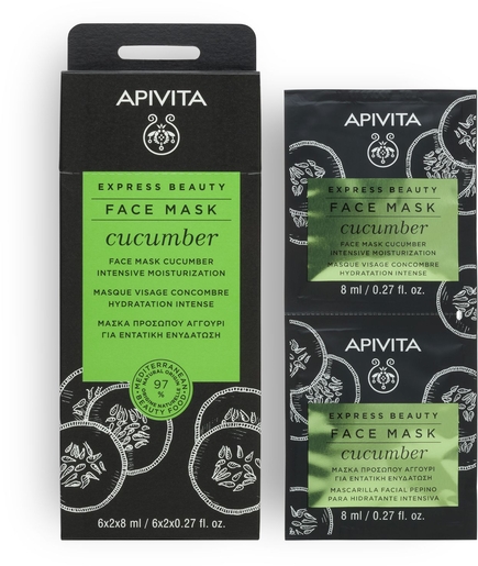 Apivita Express Beauty Gezichtsmasker Komkommer Intens Hydraterend 2x8 ml | Hydratatie - Voeding