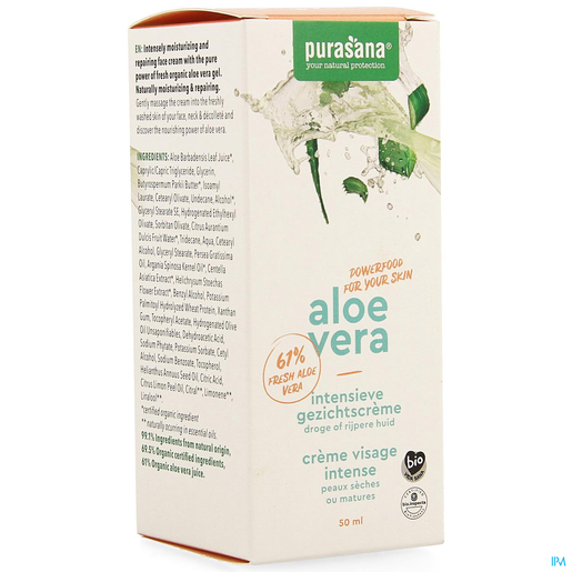 Purasana Aloe Vera Crème Visage Intense 50ml | Hydratation - Nutrition