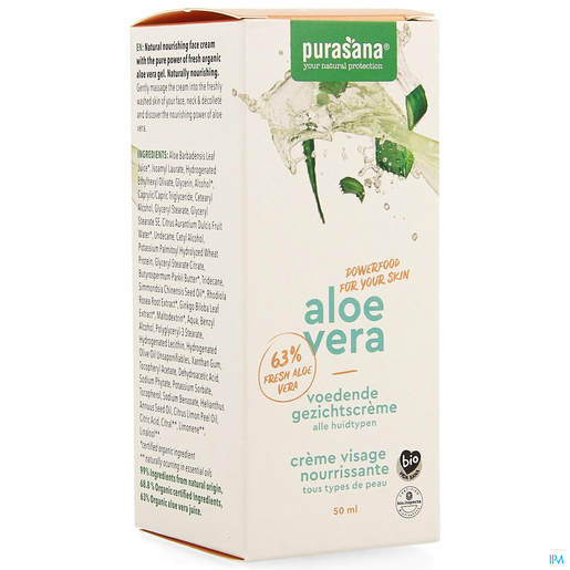 Purasana Aloë Vera Crème Gezicht Voedend 50 ml | Hydratatie - Voeding