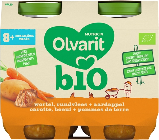 Olvarit Bio Wortel + Rundvlees + Aardappel  8+ Maanden | Voeding