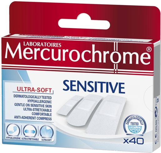 Mercurochrome Pansements Sensitive 40 Pièces | Pansements - Sparadraps - Bandes