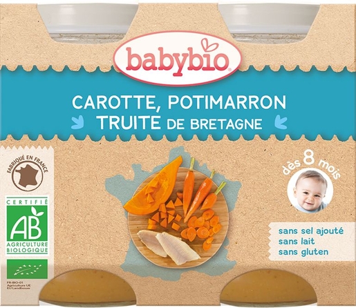 Babybio Petits Pots Carotte Potimarron Truite +8Mois 2x200g | Alimentation