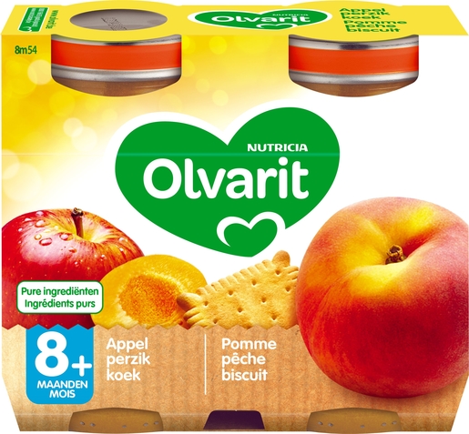 Olvarit Fruits Pomme Peche Biscuit 2x200g (8 mois) | Alimentation