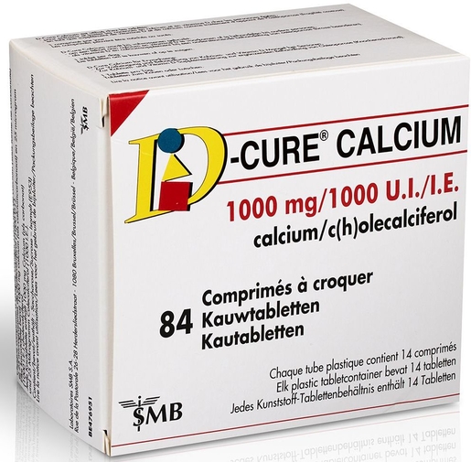 D-Cure Calcium 1000mg/1000ui 84 Comprimés à Croquer | Calcium - Vitamines D