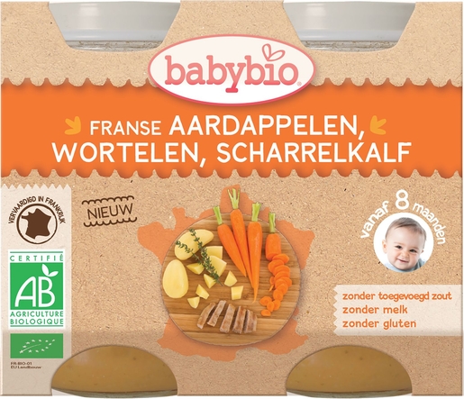 Babybio Potjes Aardappel Wortel Kalfsvlees +8 Maanden 2x200 g | Voeding