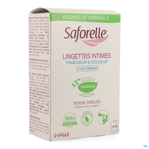 Saforelle Lingettes Flushable 10 Nouvelle formule | Soins pour hygiène quotidienne