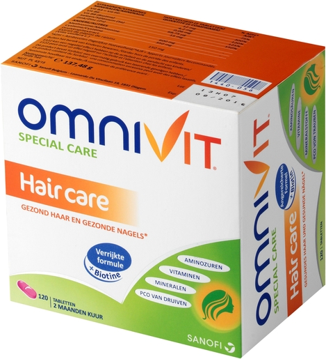 Omnivit Cheveux 120 Comprimés | Vitamines - Chute de cheveux - Ongles cassants