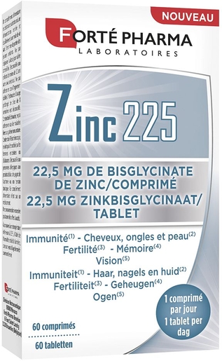 Forte Pharma Zinc 225 60 Comprimés | Vitamines - Chute de cheveux - Ongles cassants