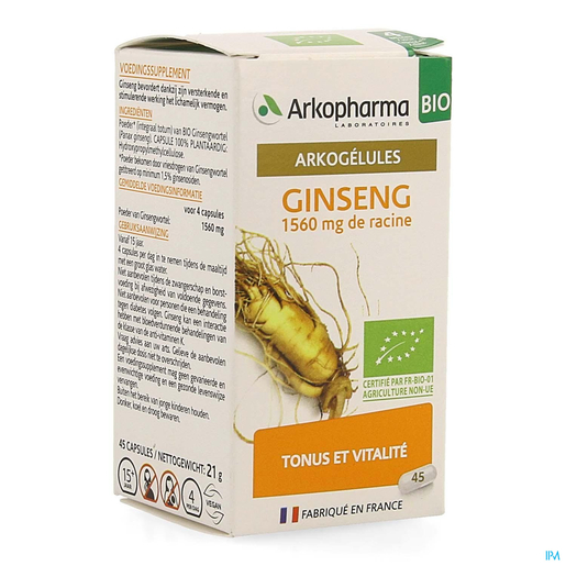 Arkogelules Ginseng Bio 45 Capsules | Coup de fouet - Tonus