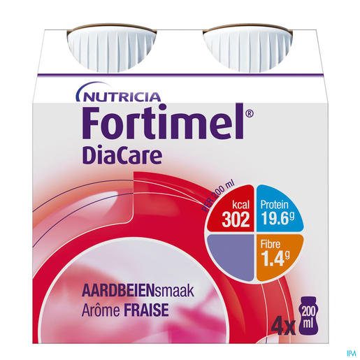 Fortimel Diacare Aardbei Flesje 4x200ml | Voor diabetici
