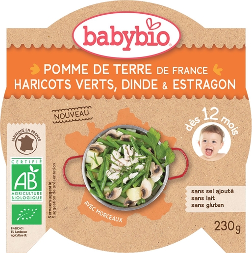 Babybio Maaltijd Aardappel Kalkoen Bonen +12 Maanden 230 g | Voeding