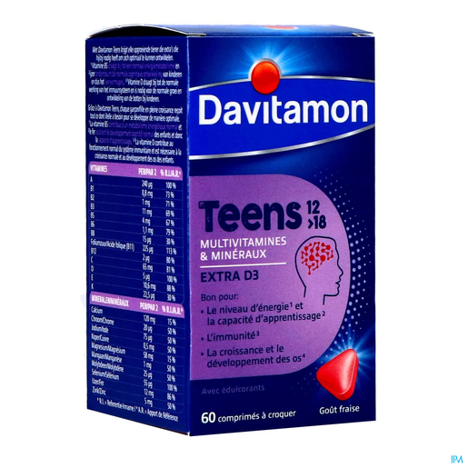 Davitamon Teens Fraise 60 Comprimés | Multivitamines