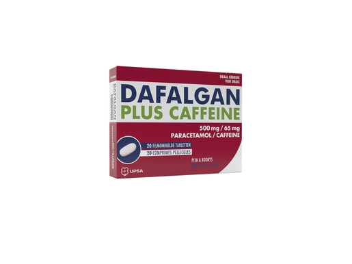 Dafalgan Plus Caffeine 500 mg/65mg 20 Comprimés Pelliculés | Maux de tête - Douleurs diverses