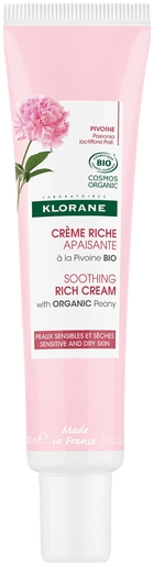 Klorane Rijke Kalmerende Crème Pioenroos Biologisch 40 ml | Droge huid - Hydratatie