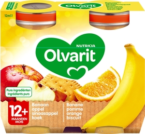 Olvarit Fruits Banane Pomme Orange Biscuit 2x200g (12 mois)