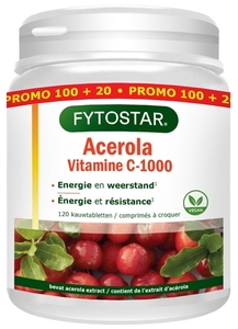 Fytostar Vitamine C-1000 Acérola 100 Comprimés à croquer (+ 20 Comprimés Gratuits)