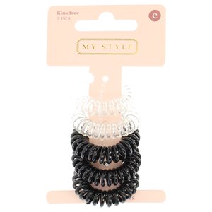 My Style Accessoires Cheveux Basic Elastique Spirale Noir + Transparent