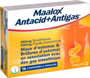 Maalox Antacid+Antigas 250mg/500mg 16 Comprimés à Croquer