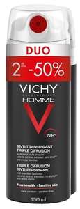 Vichy Homme Déodorant Anti-Transpirant Triple Diffusion Spray 2x150ml (2ème produit à - 50%)